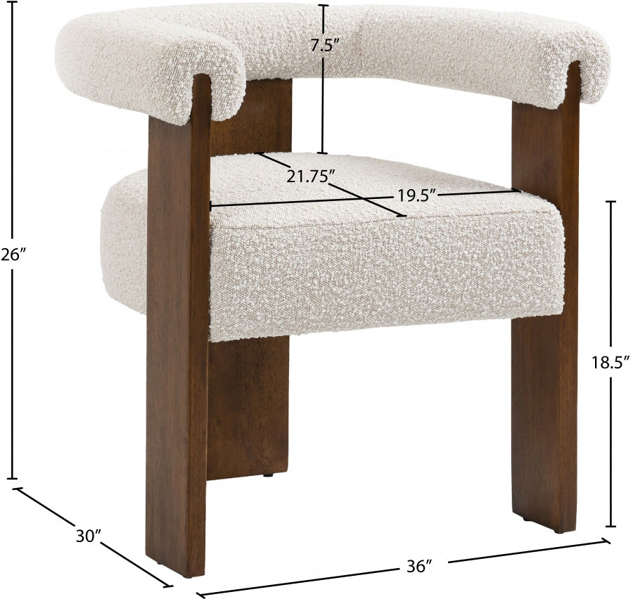 Barrel Wood Boucle  Dining Chair