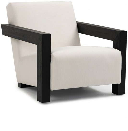 Linear Cream Linen Textured Fabric Accent Chair