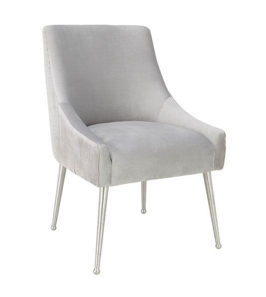 Cora Pleated Light Grey Velvet Dining Chair