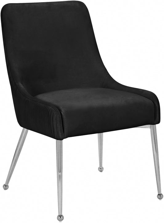 Cora Pleated Black Velvet Dining Chair