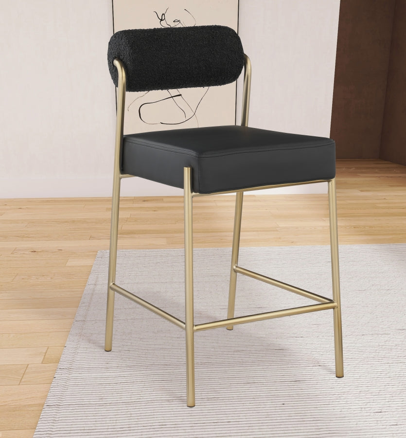 Solana Black Boucle & Faux Leather Counter Stool