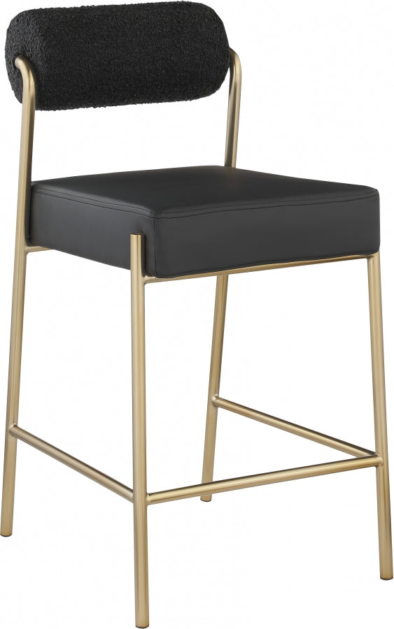 Solana Black Boucle & Faux Leather Counter Stool