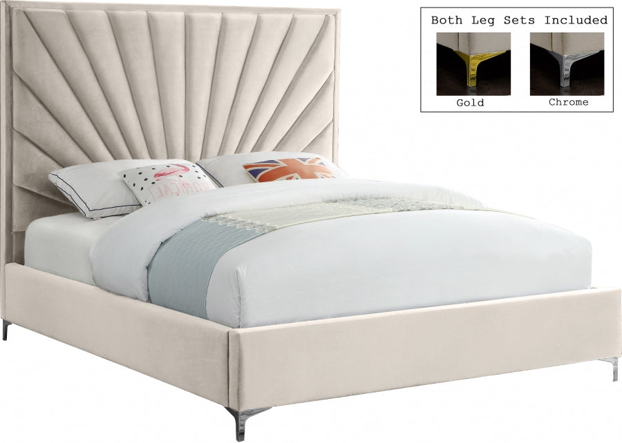 Plato Cream Velvet Queen Bed