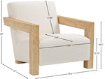 Linear Cream Wood Linen Textured Fabric Accent Chair