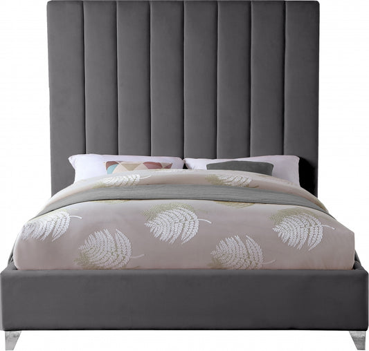 Zia Grey Velvet Queen Bed