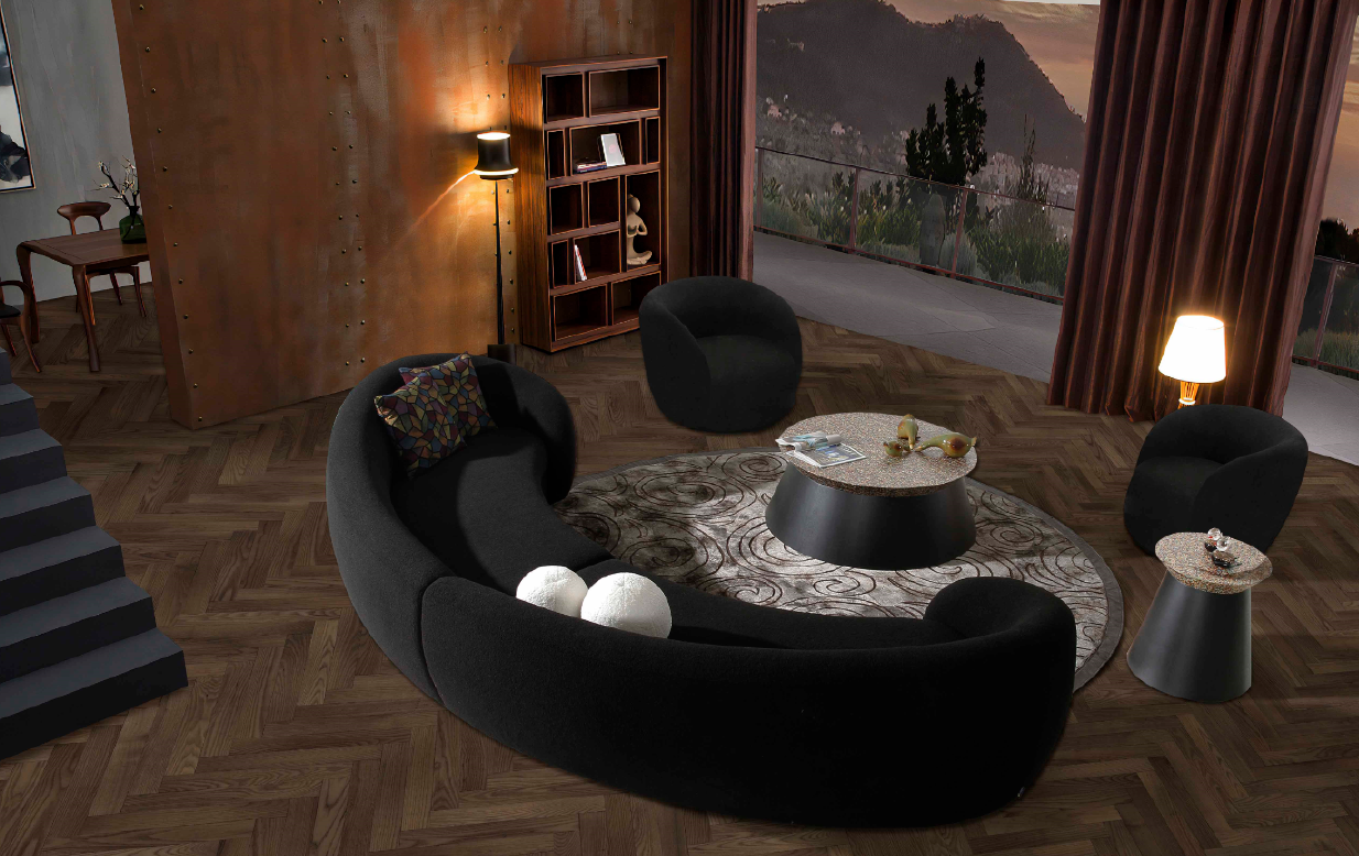 Bohemian Black Curved Fabric Sectional Sofa