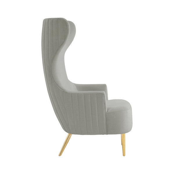 Malene Grey Velvet Channel Tufted Wingback Accent Chair
