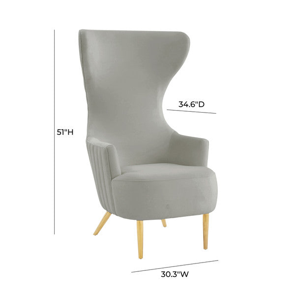 Malene Grey Velvet Channel Tufted Wingback Accent Chair