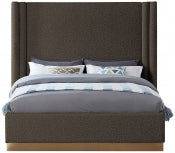 Carlton Brown Boucle Fabric Queen Bed