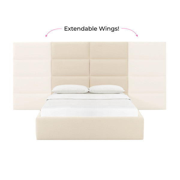 Alana Cream Velvet King Bed with Wings