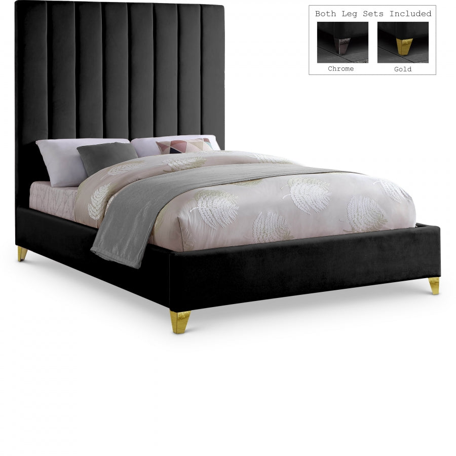 Zia Black Velvet Queen Bed