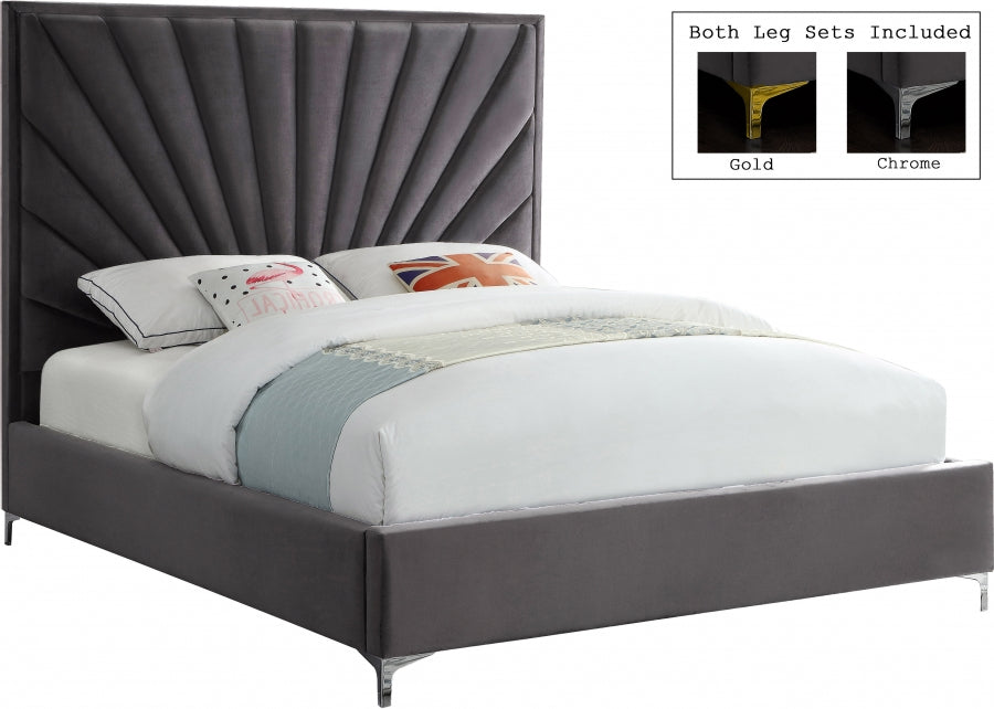 Plato Grey Velvet Queen Bed