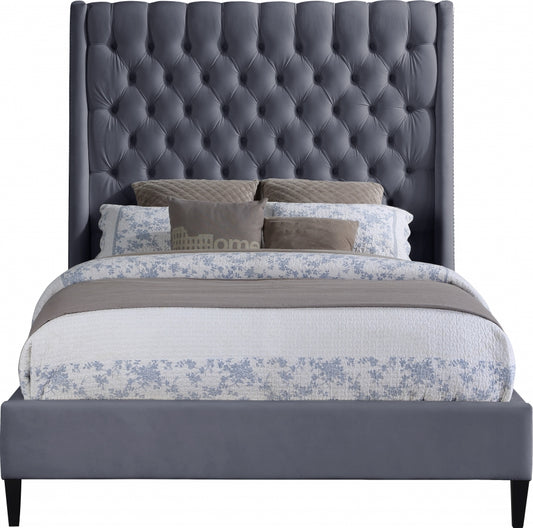 France Grey Velvet Queen Bed