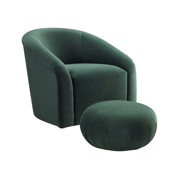Finoli Forest Green Velvet Accent Chair + Ottoman Set