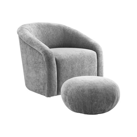 Finoli Grey Velvet Accent Chair + Ottoman Set