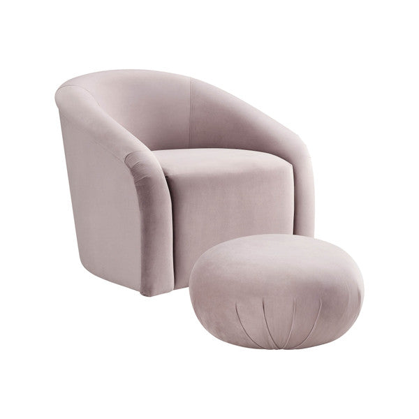 Finoli Mauve Velvet Accent Chair + Ottoman Set